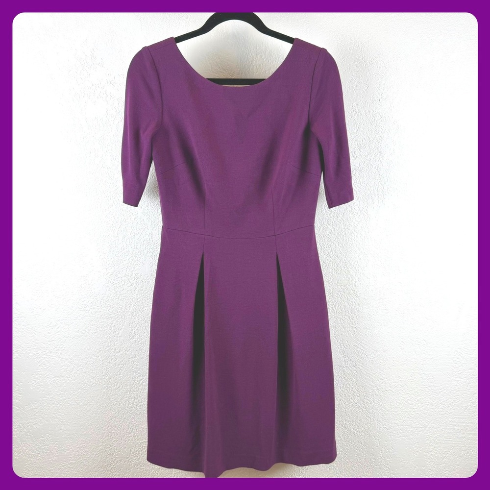 Trina Turk‎ Women's Purple Sleeve Pleated Fit Flare Dress Work Business